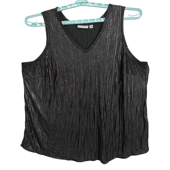 Susan Graver Black Metallic Crinkle Sleeveless Tank Top 2X Capsule Foundation - Picture 1 of 6